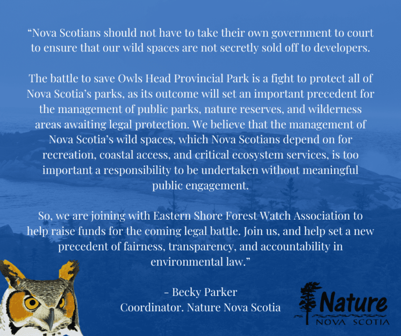 Nature Nova Scotia is joining the fight to save Owls Head Provincial