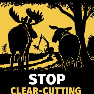 lawn sign image with moose and tree feller